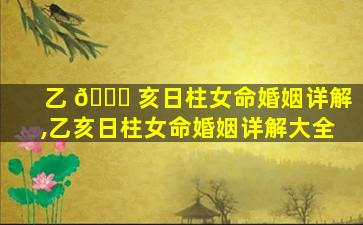 乙 🐒 亥日柱女命婚姻详解,乙亥日柱女命婚姻详解大全